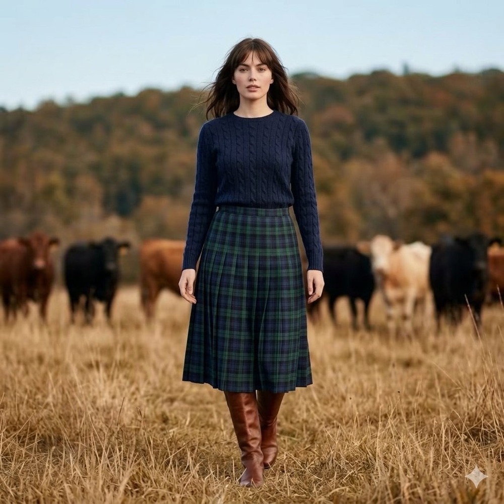 VTG 90s Susan Bristol Black Watch Tartan Plaid Pleated Wool Midi Skirt NWT 16